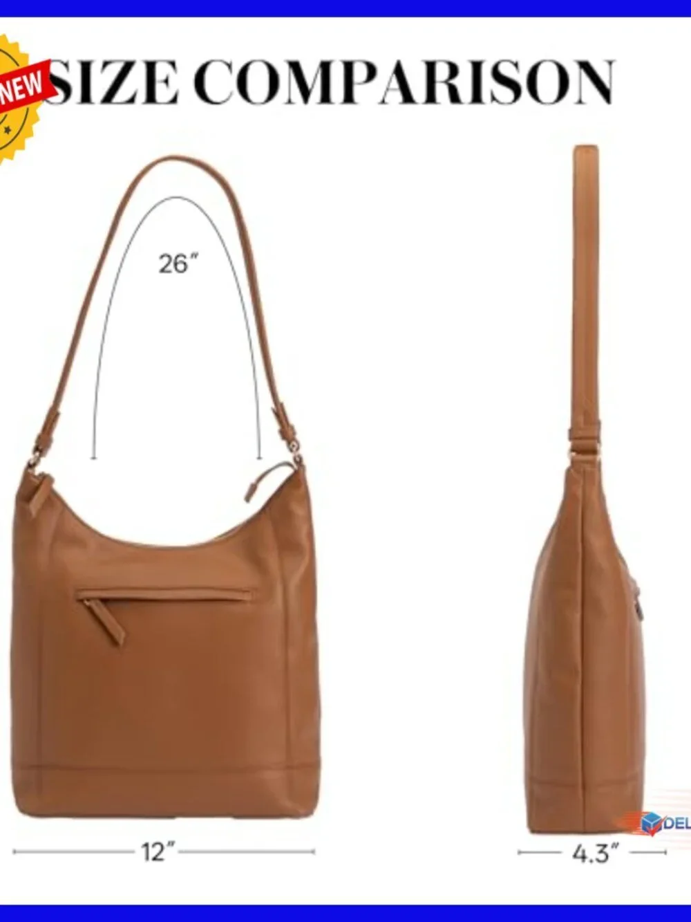Genuine Leather Hobo Bag with Adjustable Strap, Medium Size Work Tote